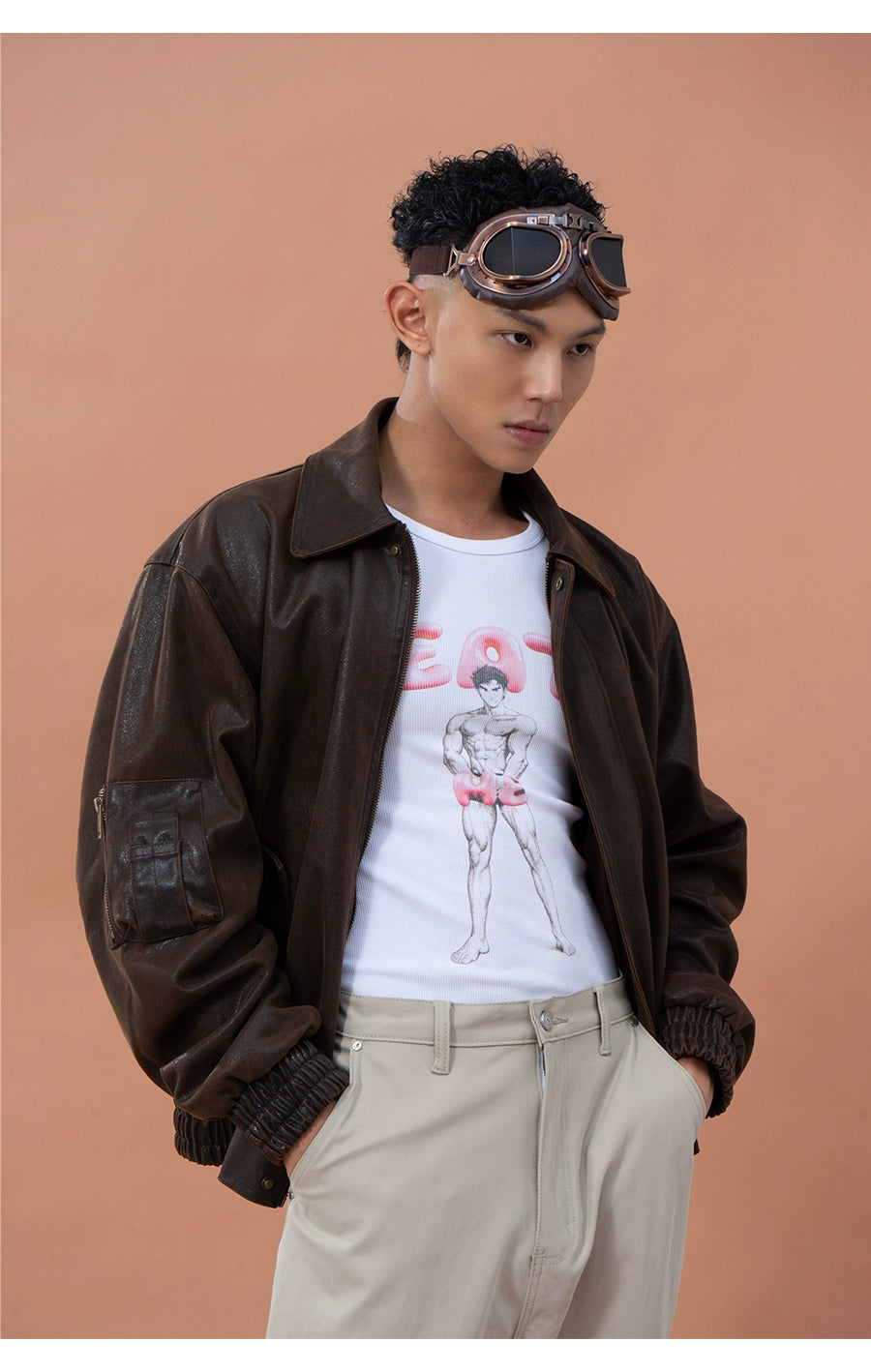 CLP Men's Brown Lapel Vintage Faux Leather Jacket-Coffee-M-Free Shipping Leatheretro