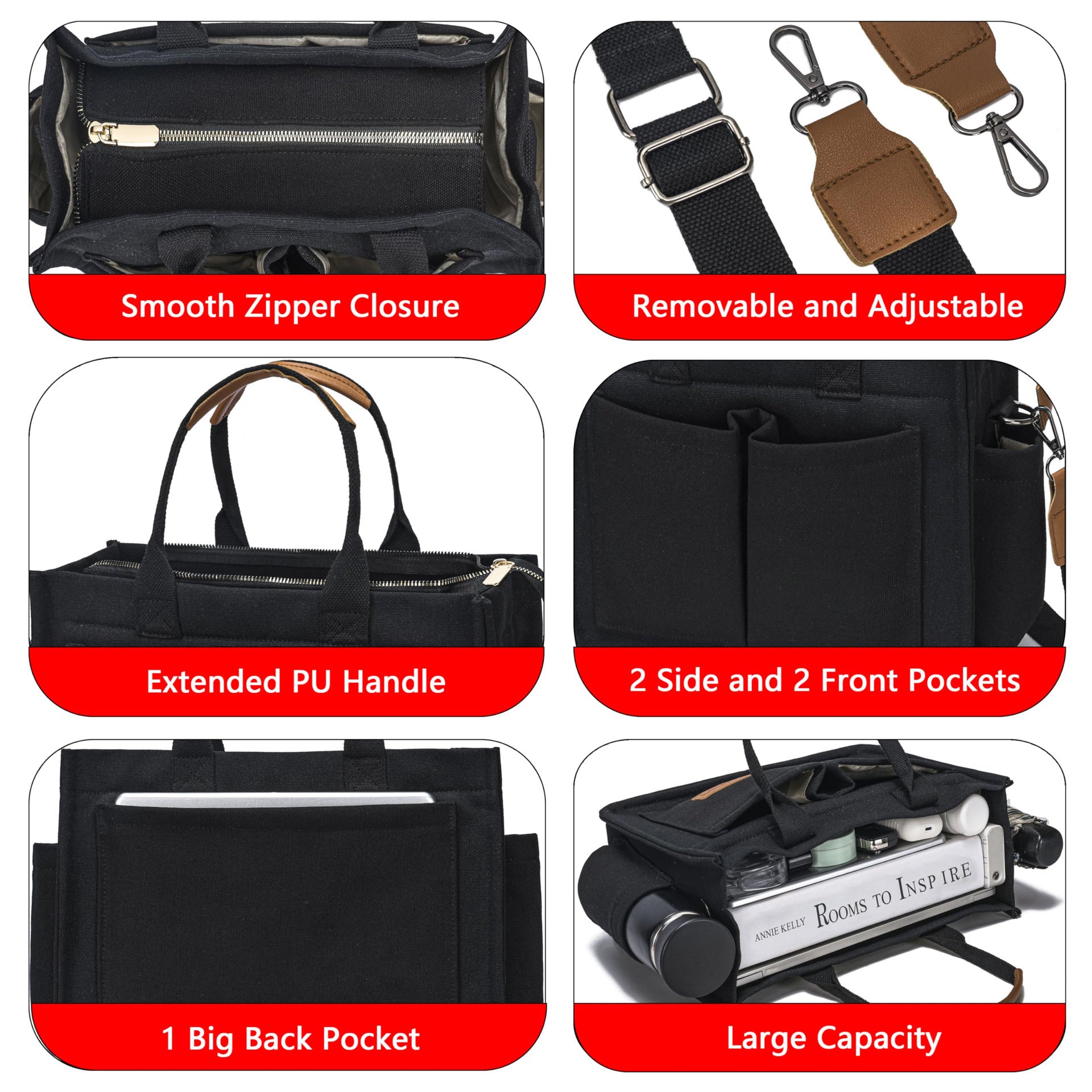 Large Canvas Tote Bag Laptop Crossbody Bag, Spacious Mom Diaper Bag-Canvas Bag-Black-A-Free Shipping Leatheretro