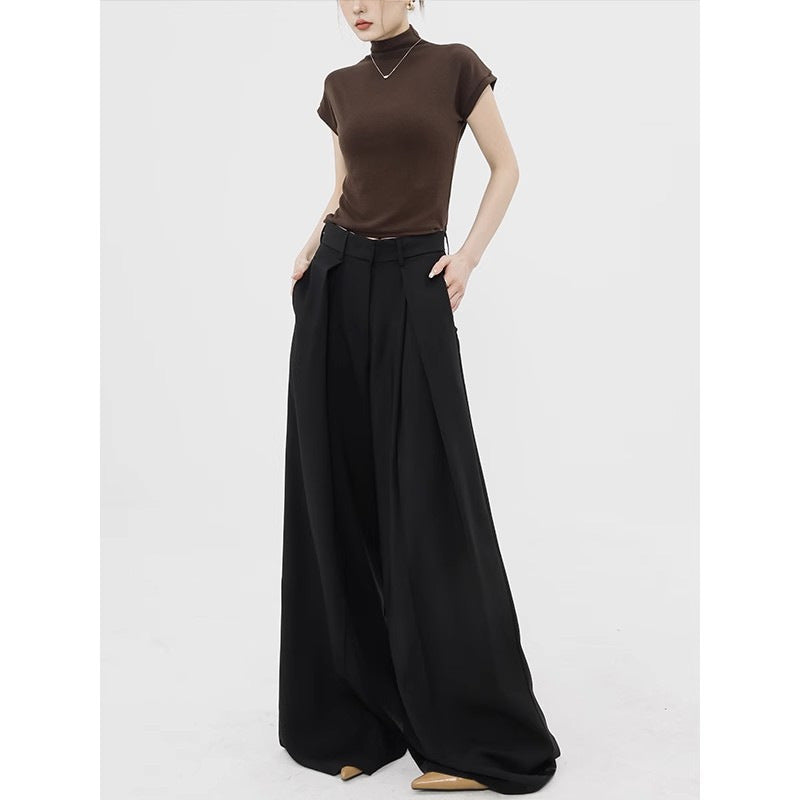 Casual High Waist Loose Wide Legs Pants-Pants-Black-S-Free Shipping Leatheretro