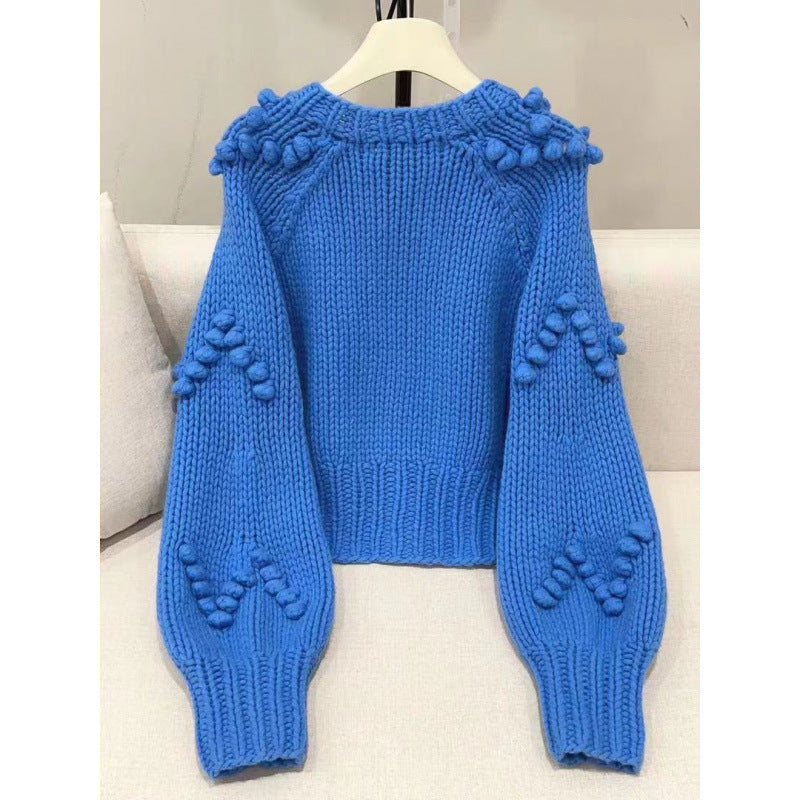 Luxury Blue Balls Knitted Cardigan Sweaters-Sweater&Hoodies-Blue-S 40-50 kg-Free Shipping Leatheretro