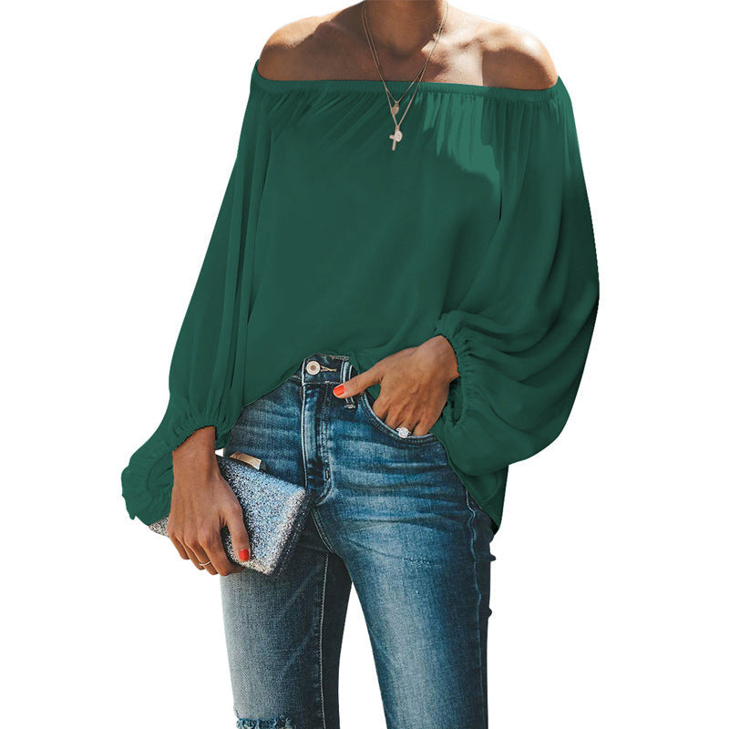 Casual Off The Shoulder Long Sleeves Blouses Shirts-Shirts-Dark Green-S-Free Shipping Leatheretro