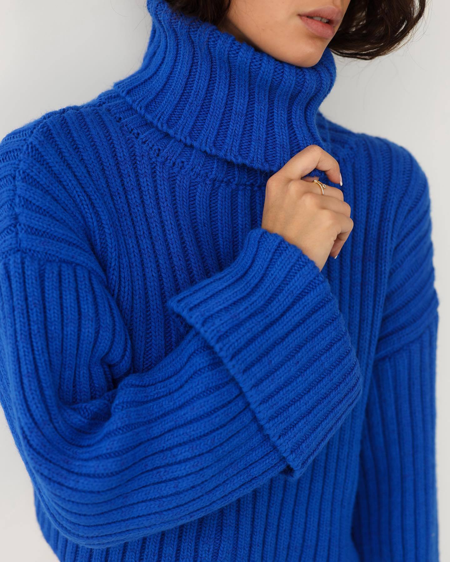 Casual High Neck Trumpet Sleeves Pullover Sweaters-Sweater&Hoodies-Blue-S-Free Shipping Leatheretro