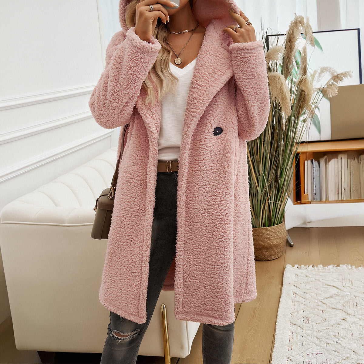 Fashion Sueding Craft Women Winter Outerwear-Light Pink-S-Free Shipping Leatheretro