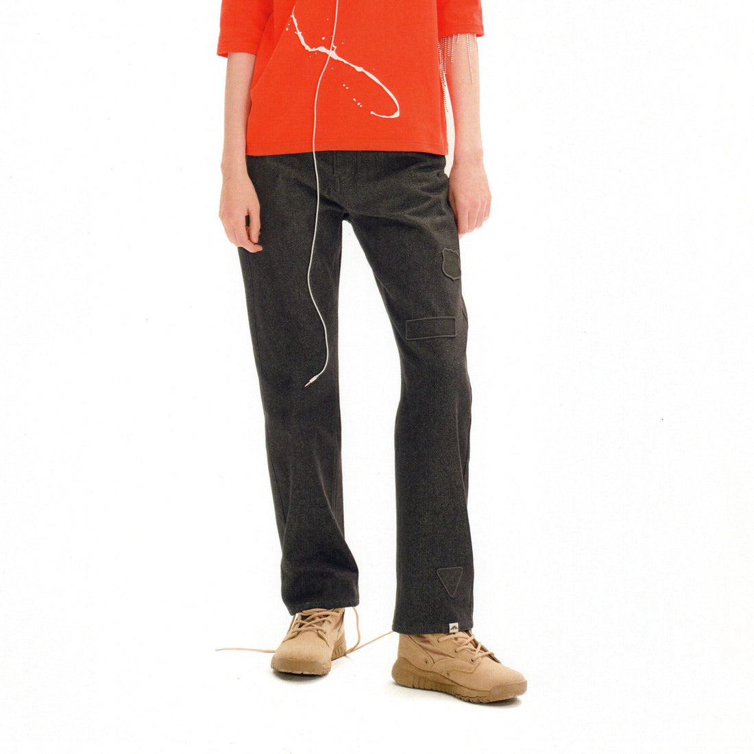 URBAN+FOREST Minimal Patch Straight-Leg Denim-Jeans-S-Green-Free Shipping Leatheretro