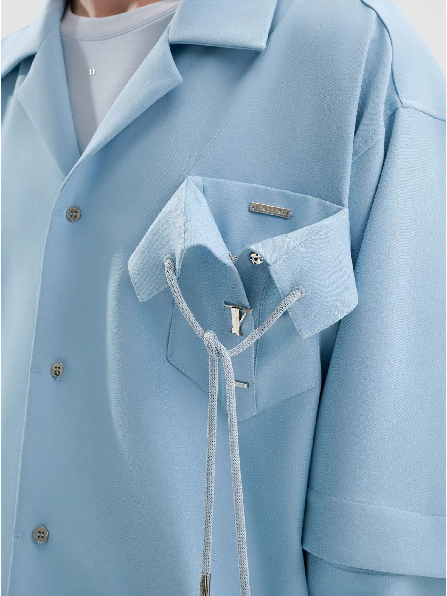 TIWILLTANG Detachable-Sleeve Tie-Pocket Shirt-Jacket-S-Blue-Free Shipping Leatheretro