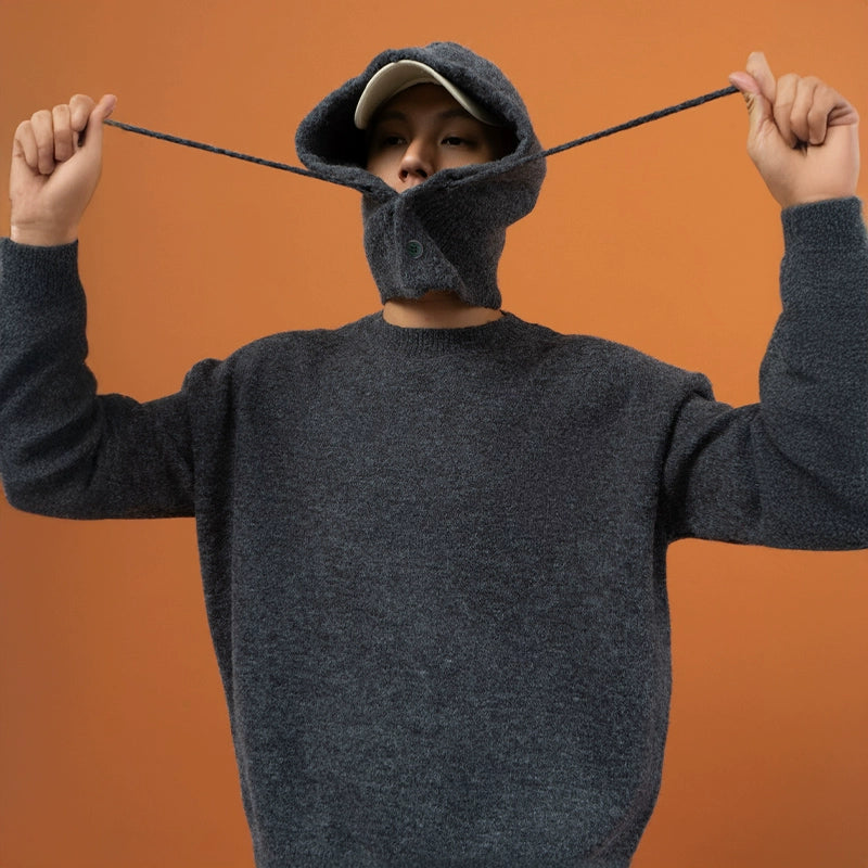 CLP Unisex Split Hoodie Snood Knit Sweater-Gray-S-Free Shipping Leatheretro