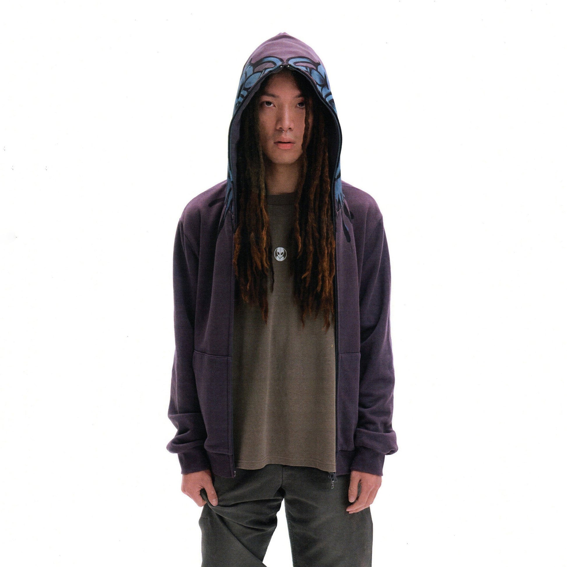 URBAN+FOREST Ocean Monster Graphic Masked Hooded Jacket-Jacket-S-Purple-Free Shipping Leatheretro