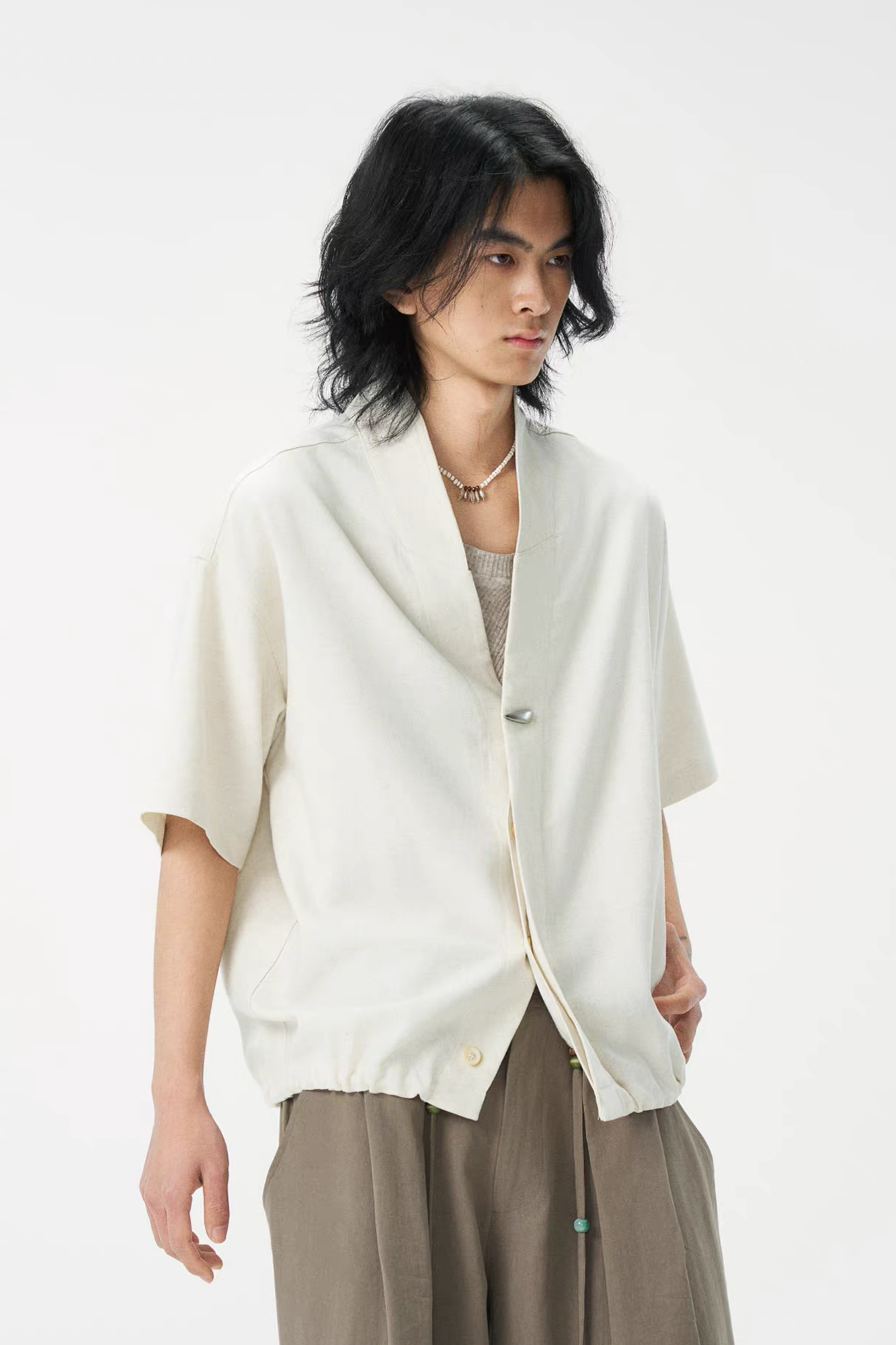 GONGHE REPUB Tencel-Linen Open-Collar Shirt-Half shirt-S-Free Shipping Leatheretro