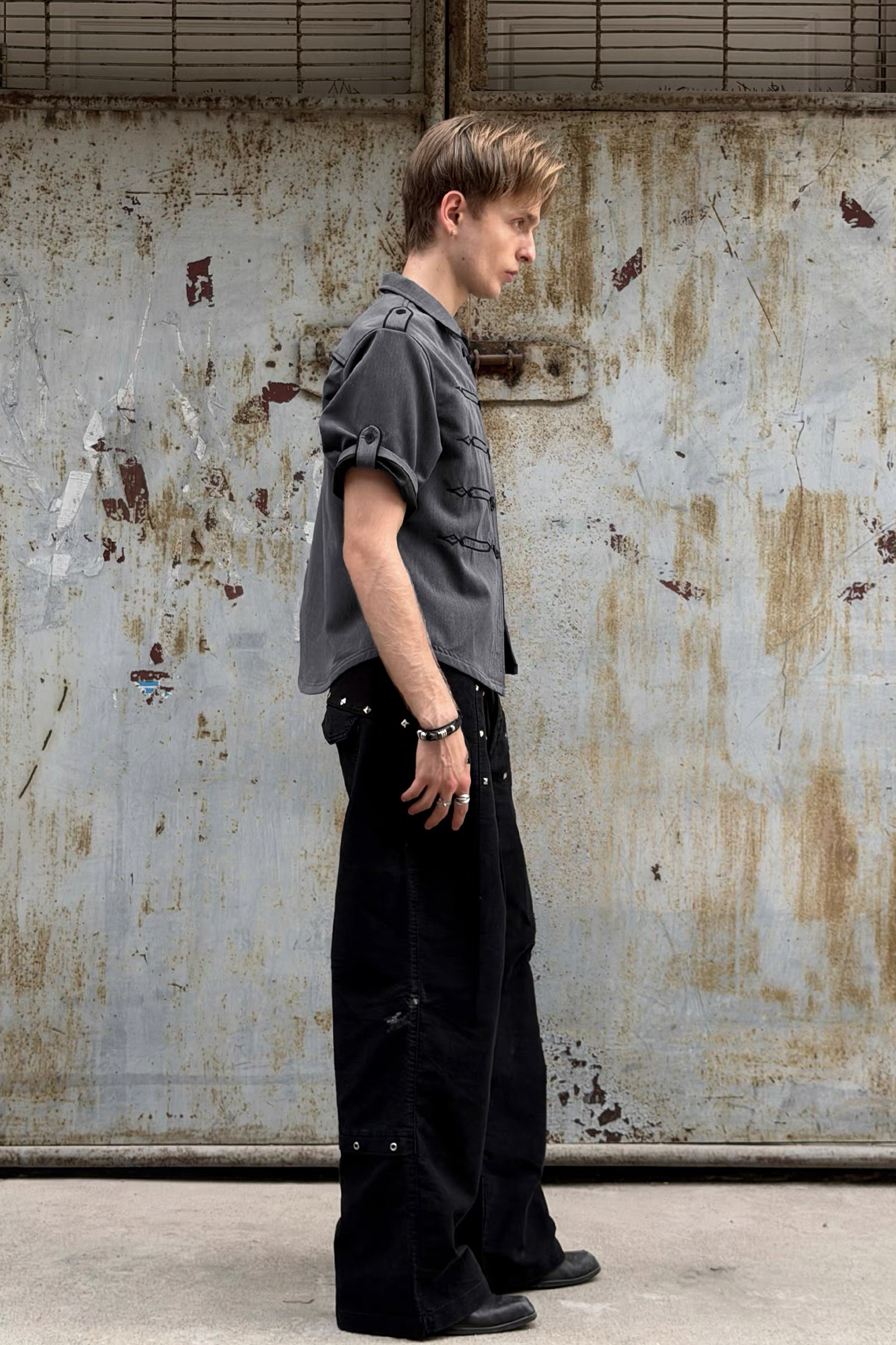 ESAIAS Napoleon Embroidered Asymmetrical Half Shirt-Half shirt-S-Free Shipping Leatheretro