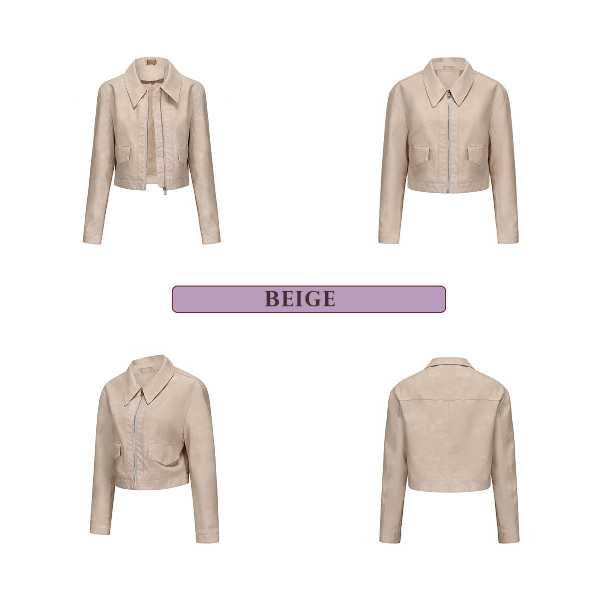 Women's Faux Leather Jacket-Lotus root pink #7-S-Free Shipping Leatheretro