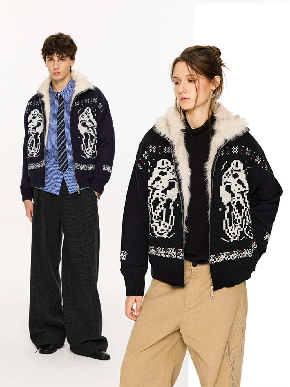 KREATE Women's Plush Knit Jacket with Dyed Tip Fur-Black-S-Free Shipping Leatheretro