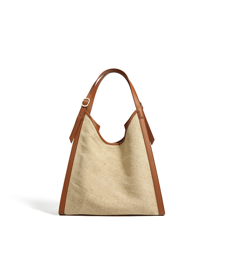 Oversized Boho Cotton Linen Tote Bag – Minimalist Shoulder Bag for Women-flax brown-Free Shipping Leatheretro
