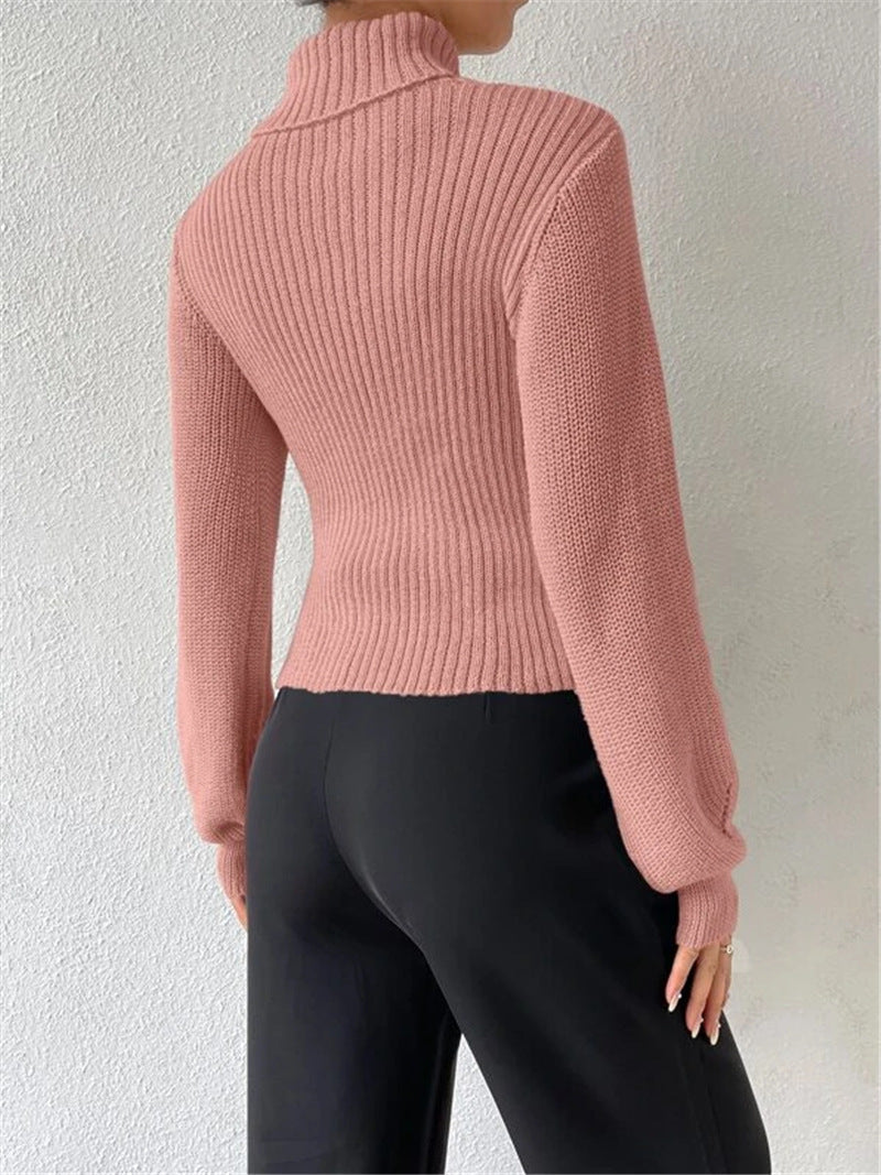 Sexy High Neck Short Knitted Sweaters-Sweater&Hoodies-Black-S-Free Shipping Leatheretro