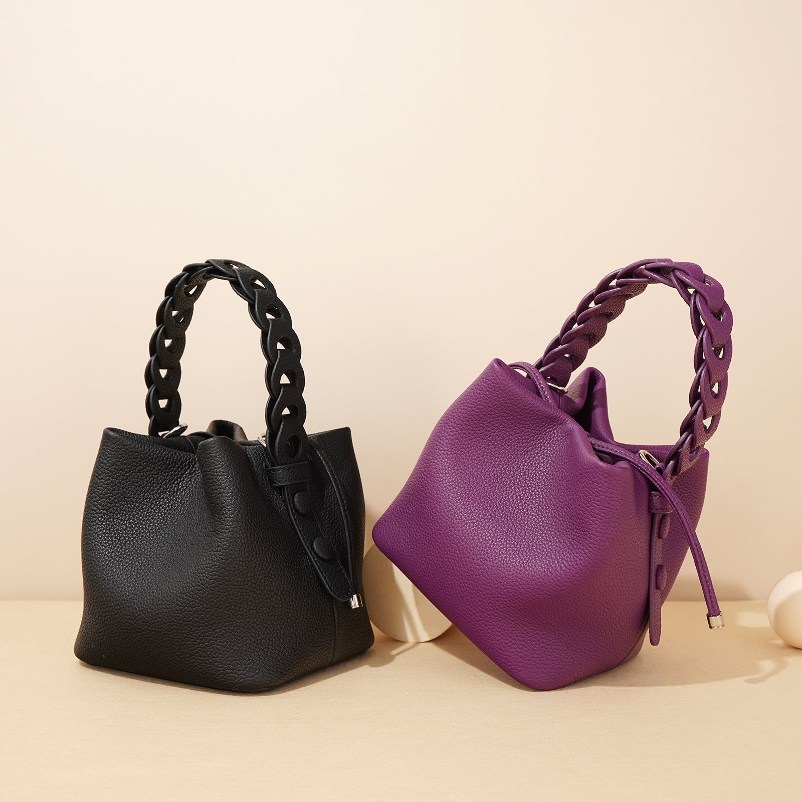 Genuine Top-Grain Leather Bucket Bag-Tote Bags-black-Free Shipping Leatheretro