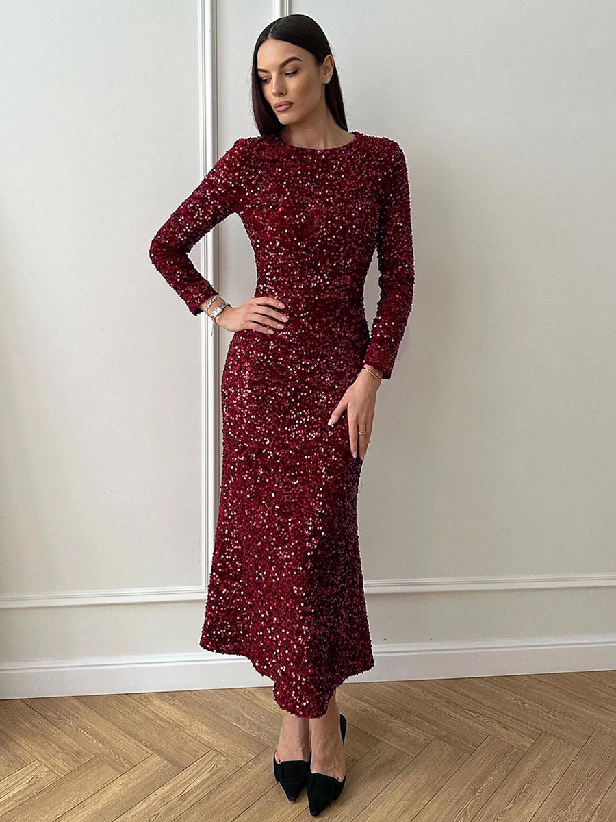 Sexy Sequin Mermaid Party Dresses-Dresses-Wine Red-S-Free Shipping Leatheretro