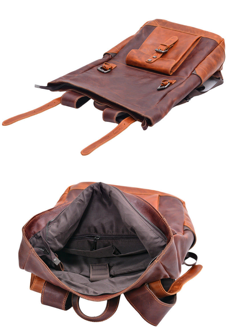 Vintage Men's Backpack – Full-Grain Vegetable-Tanned Leather Rucksack-Backpack-Coffee-Free Shipping Leatheretro