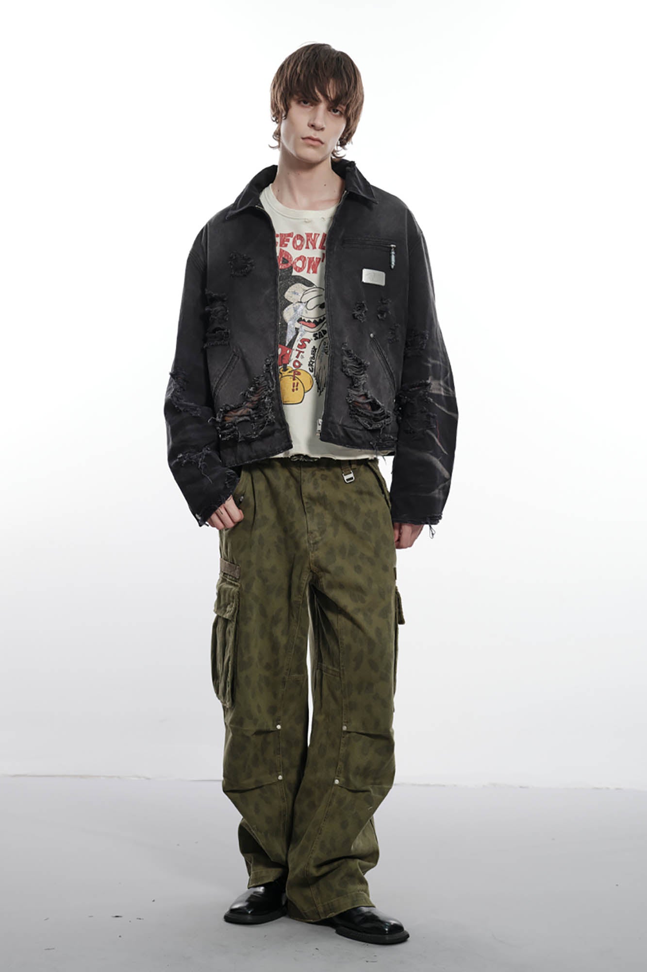 FACEONLAB Camo Leopard Pleated Straight-Leg Cargo Pants-Pants-M-Free Shipping Leatheretro