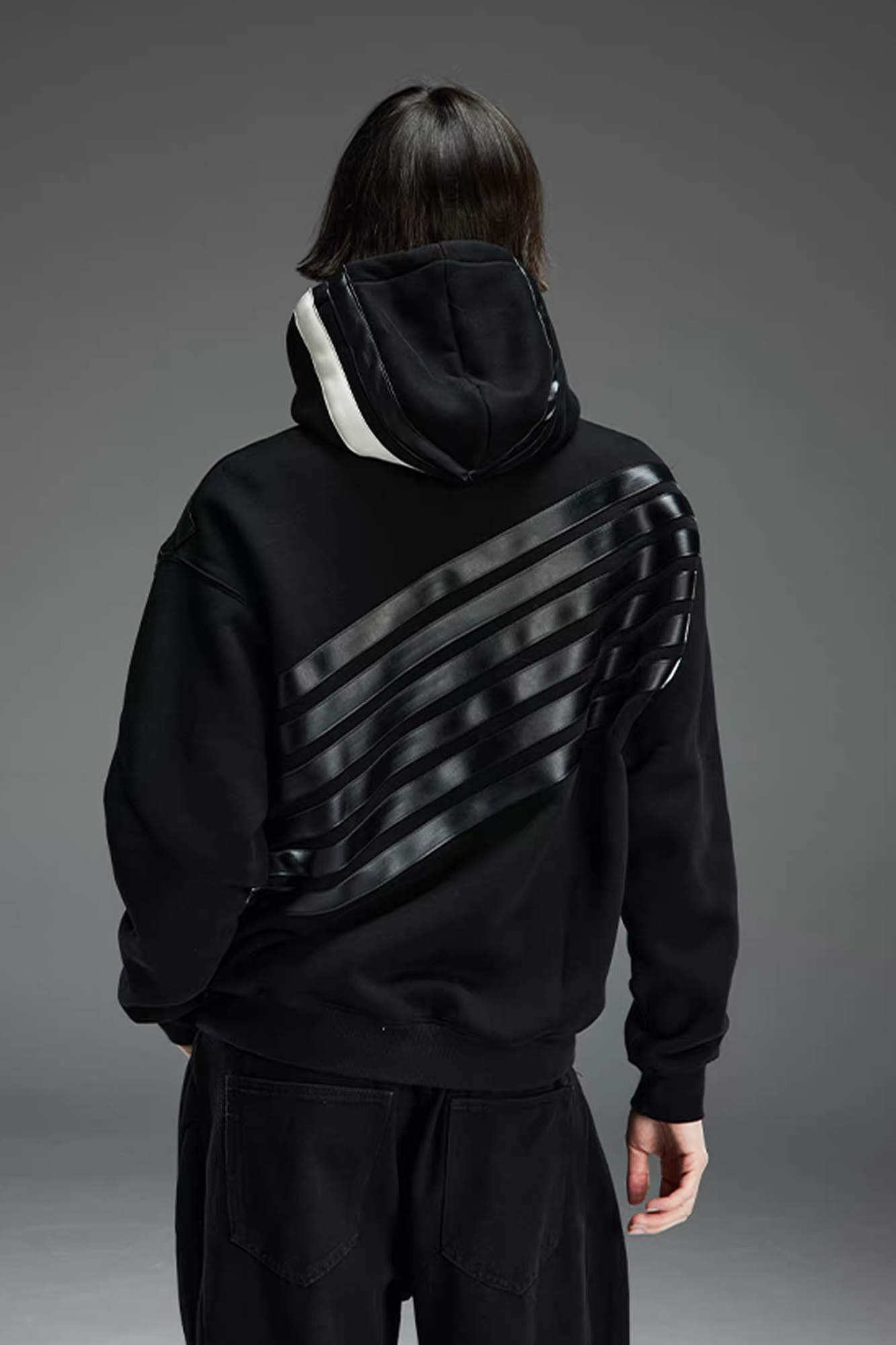 NOTHINGNESS WORLD Four-Stripe Zip-Up Hoodie-Jacket-S-Black-Free Shipping Leatheretro