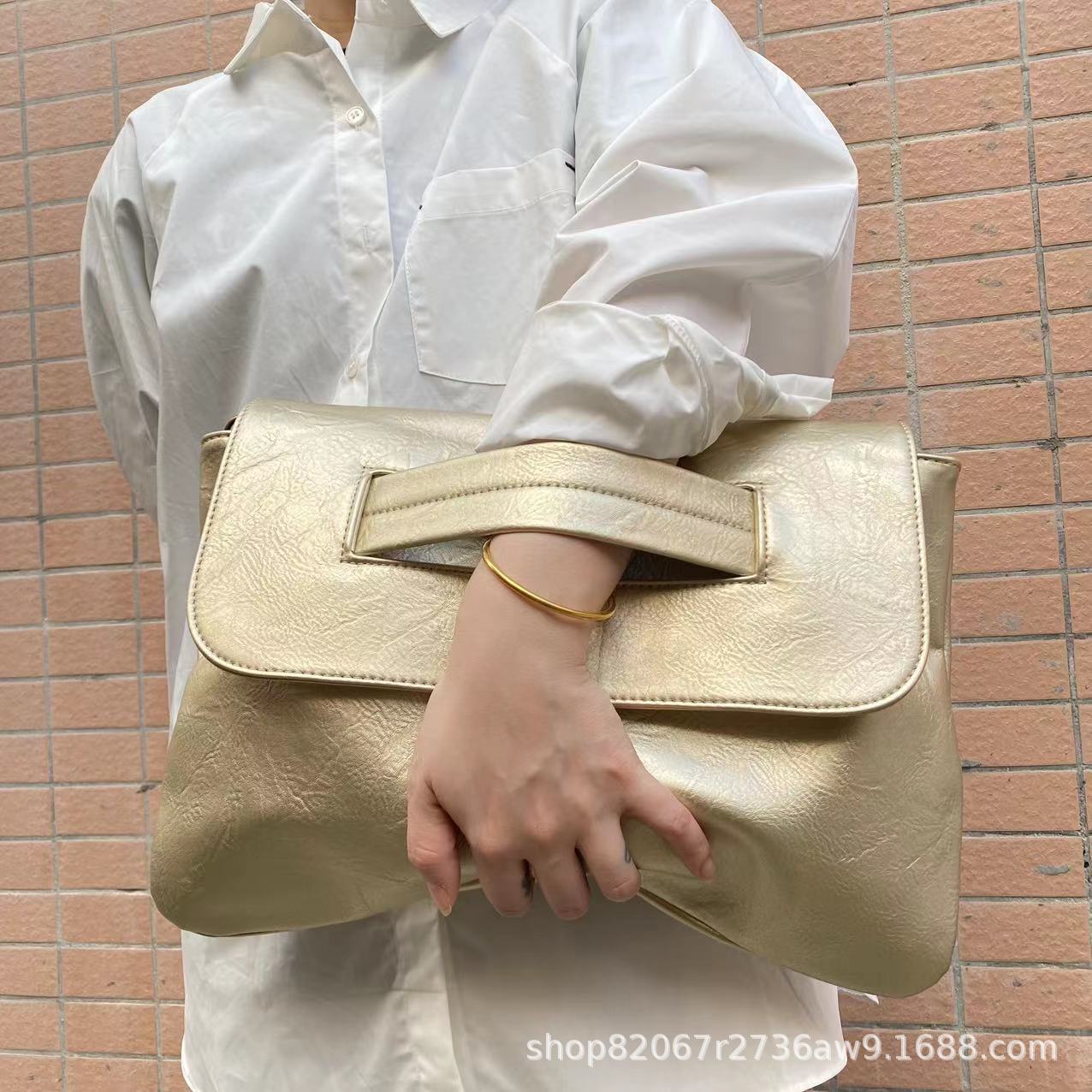 Large Capacity Faux Leather File Organizer, Shoulder Bag for Documents-gold-Free Shipping Leatheretro