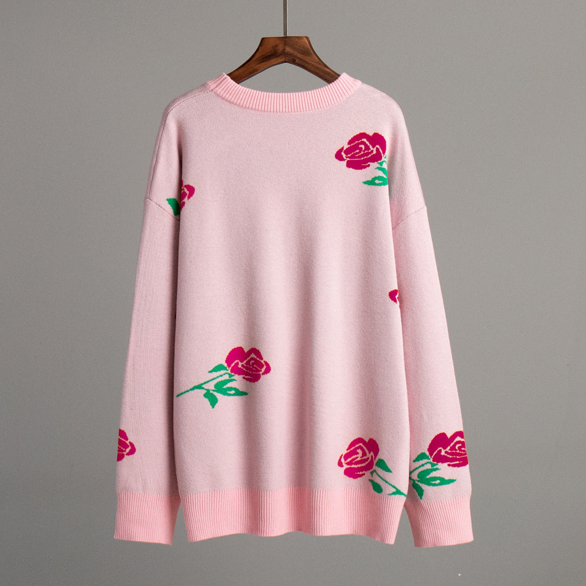 Fashion Rose Flowers Winter Knitted Women Sweaters-Sweater&Hoodies-Pink-S-Free Shipping Leatheretro