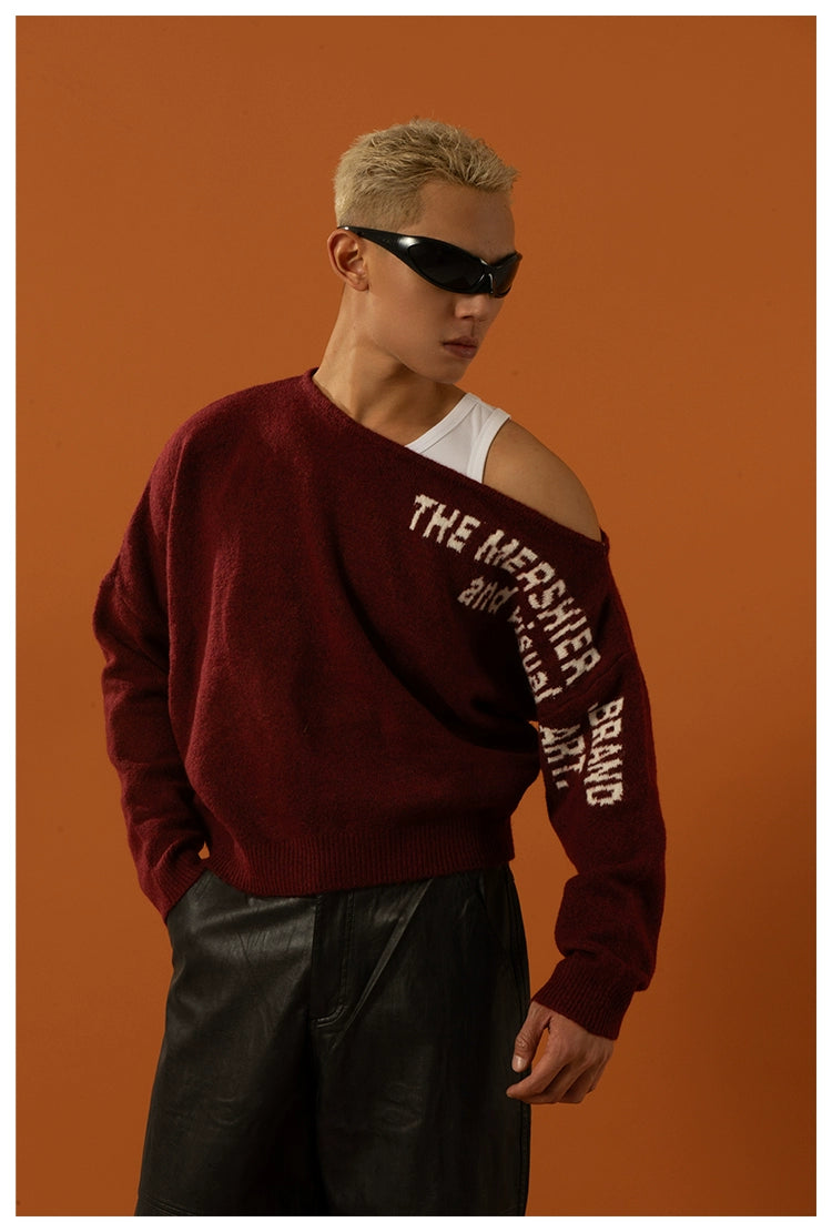 CLP Oversized Off-Shoulder Boat Neck Sweater-Black-S-Free Shipping Leatheretro