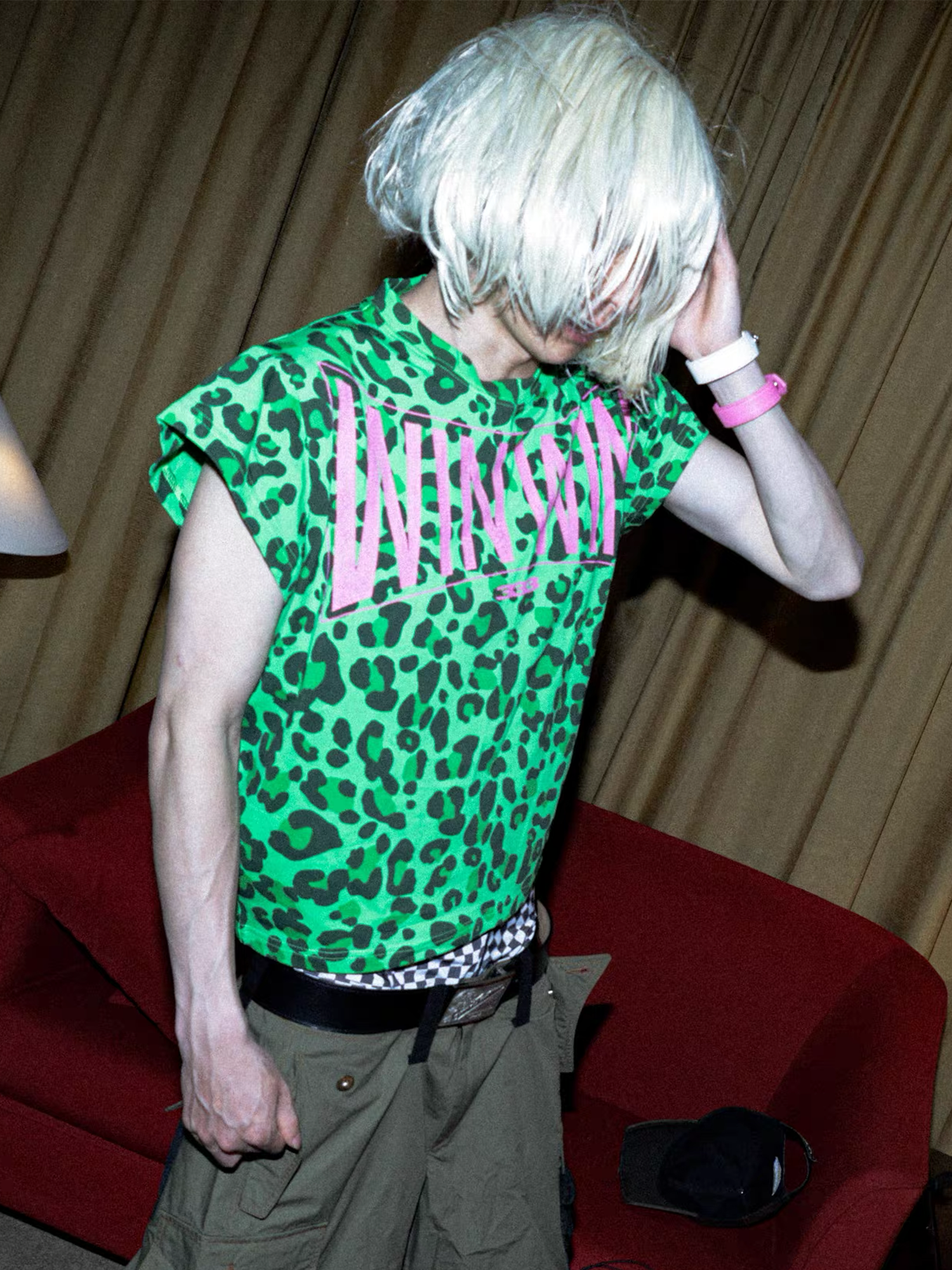PCCVISION Contrast Leopard Crackled Foil Graphic T-Shirt-T Shirt-S (Preorder)-Blue-Free Shipping Leatheretro