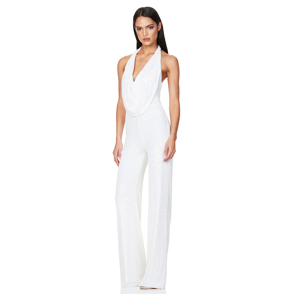 Sexy Sequined Sleeveless Jumpsuits for Party-Suits-White-S-Free Shipping Leatheretro