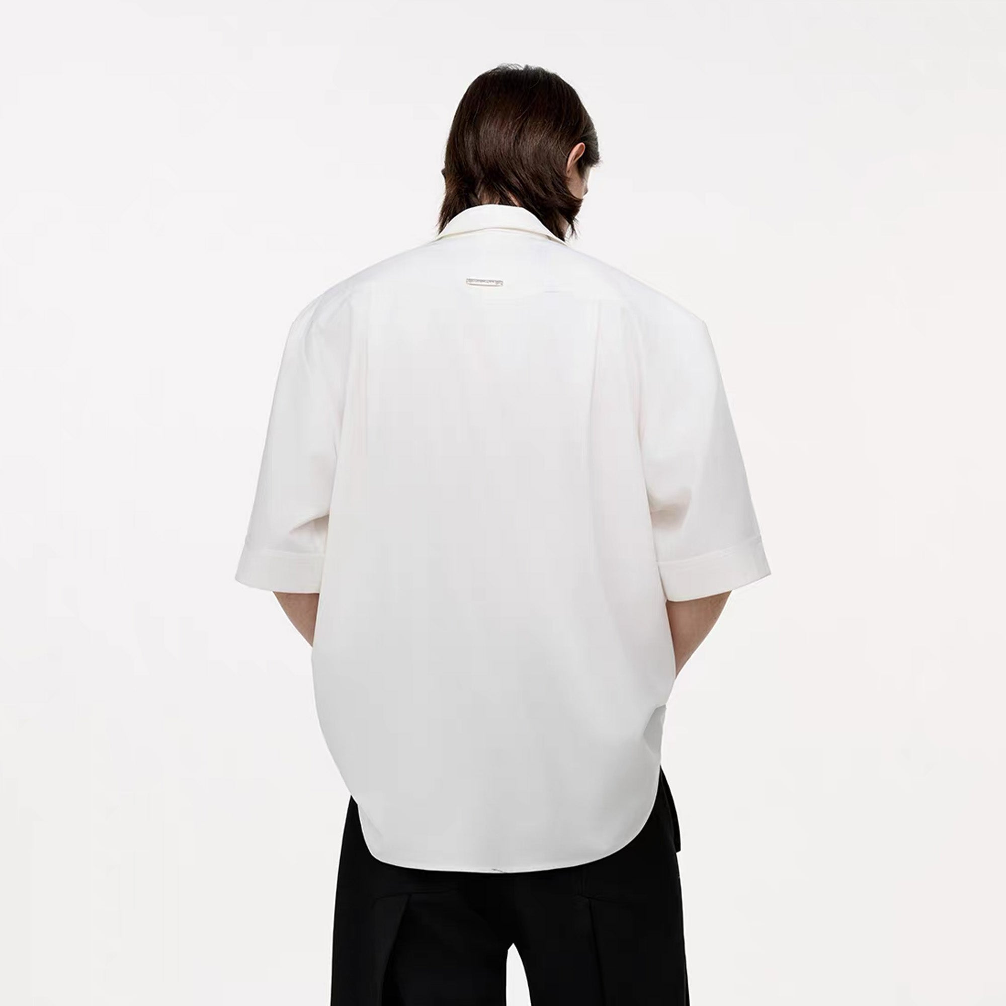TIWILLTANG Draped Camp-Collar T Shirt-Jacket-S-Black-Free Shipping Leatheretro