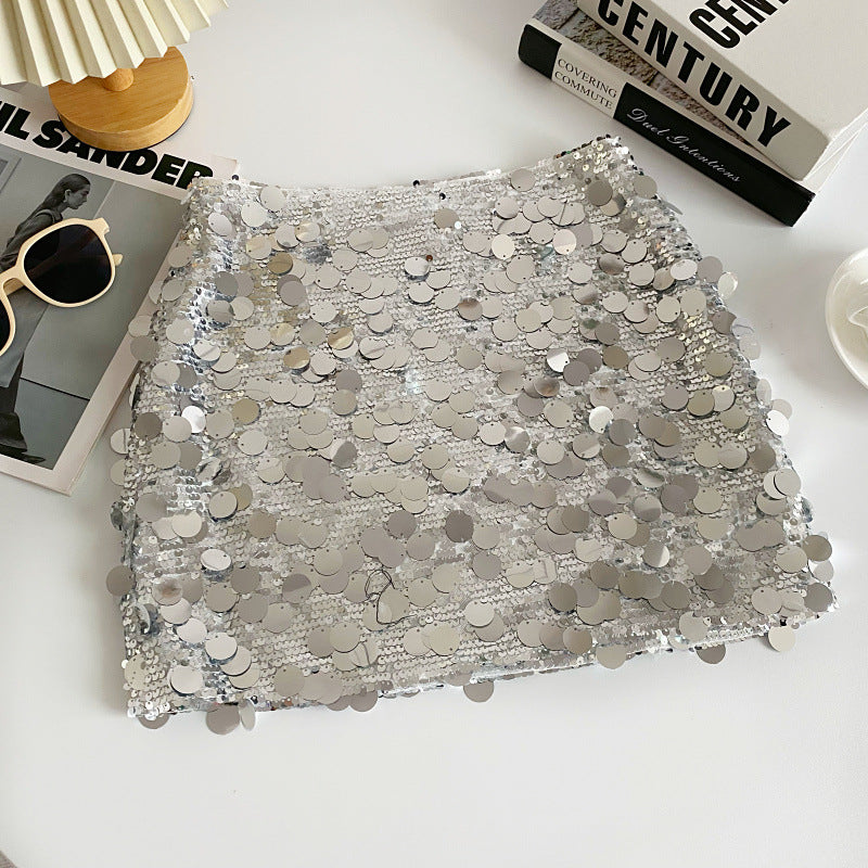 Sexy Sequined Summer A Line Mini Skirts-Skirts-Silver-S-Free Shipping Leatheretro