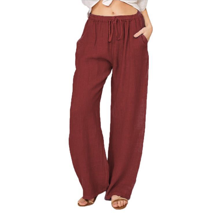 Casual Cotton Linen Plus Sizes Wide Legs Pants-Pants-Wine Red-S-Free Shipping Leatheretro