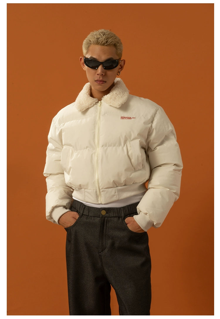 CLP Unisex Short Puffy Jacket with Sherpa Collar-Blue-S-Free Shipping Leatheretro