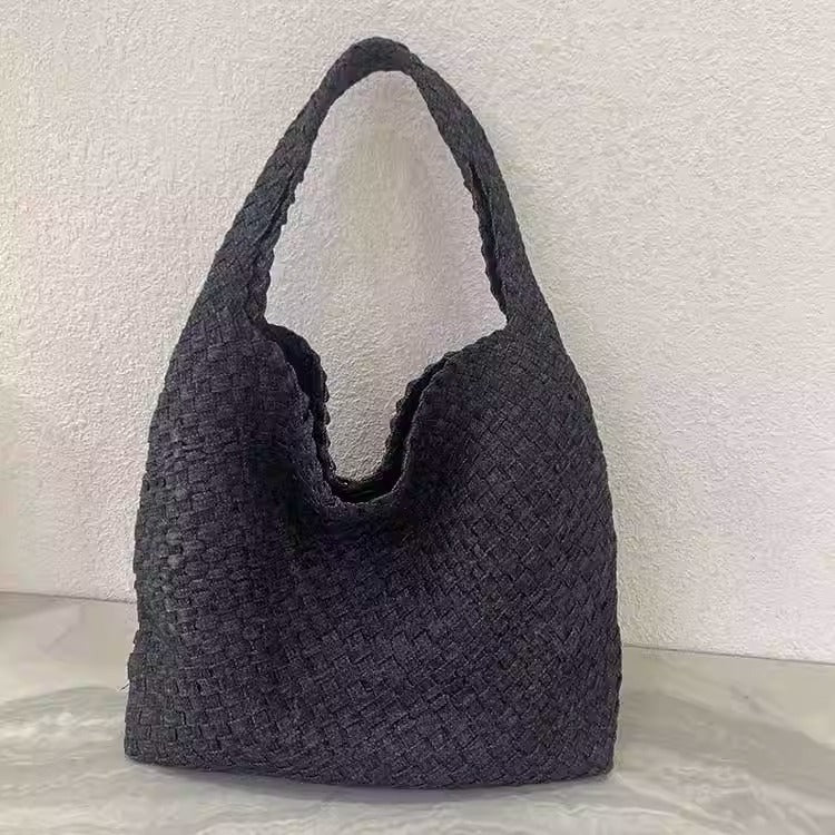 Stylish Canvas & Denim Woven Bucket Bag for Women-Light Blue 23cm-Free Shipping Leatheretro