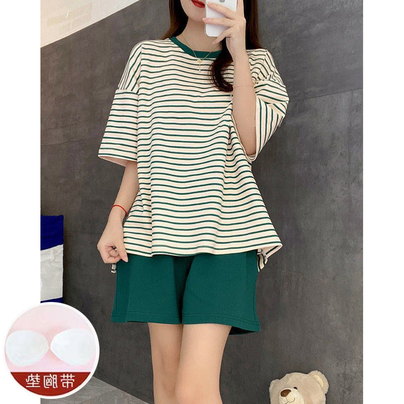 Casual Striped Summer Short Sleeves Shirts & Shorts Homewear-Sleepwear & Loungewear-A-M-L-Free Shipping Leatheretro