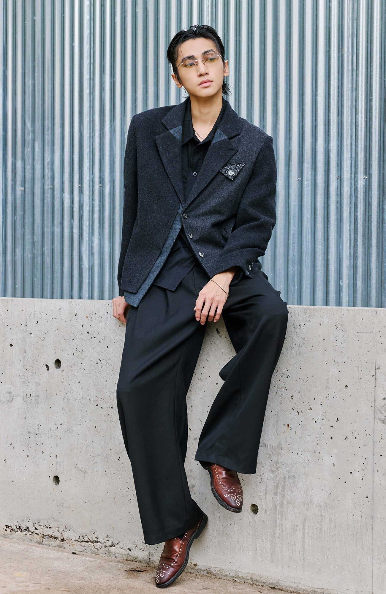 ALVNG AR ANTS Asymmetrical Hem Wool-Blend Blazer-Jacket-S-Free Shipping Leatheretro