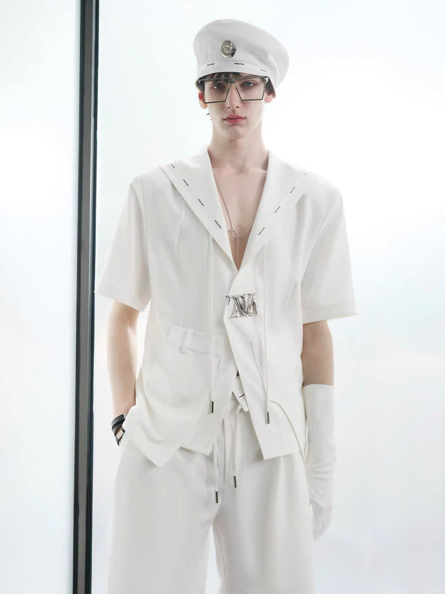TIWILLTANG Minimal Sailor Collar Shirt-Shirt-S-White-Long-Free Shipping Leatheretro
