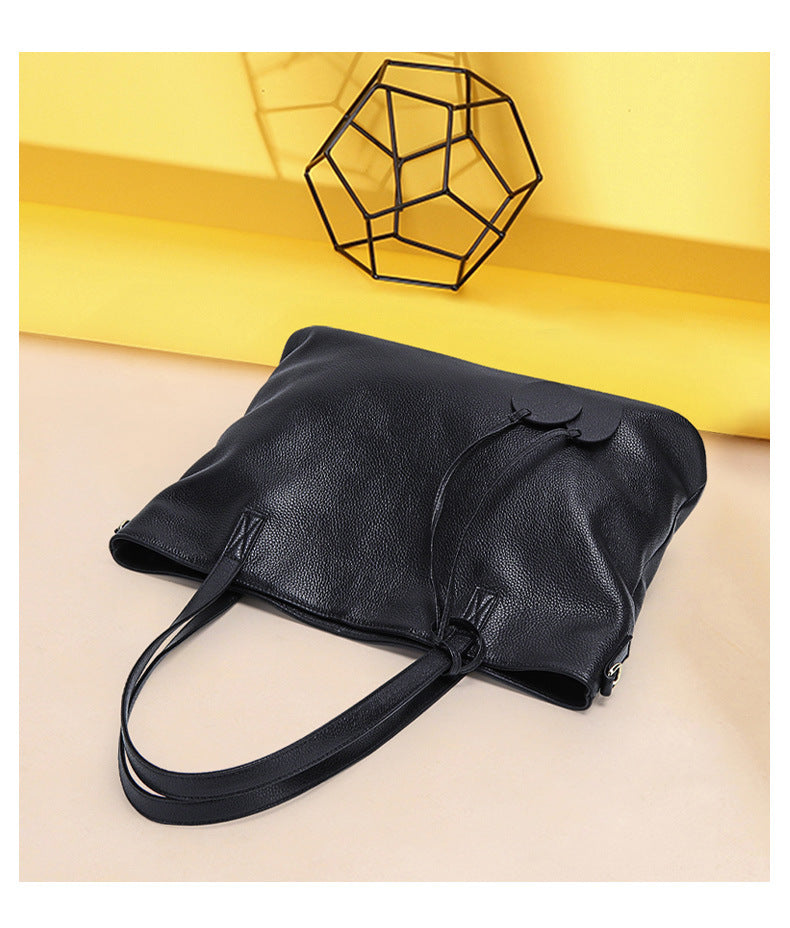 Genuine Leather Tote Bag for Women-黑色-Free Shipping Leatheretro