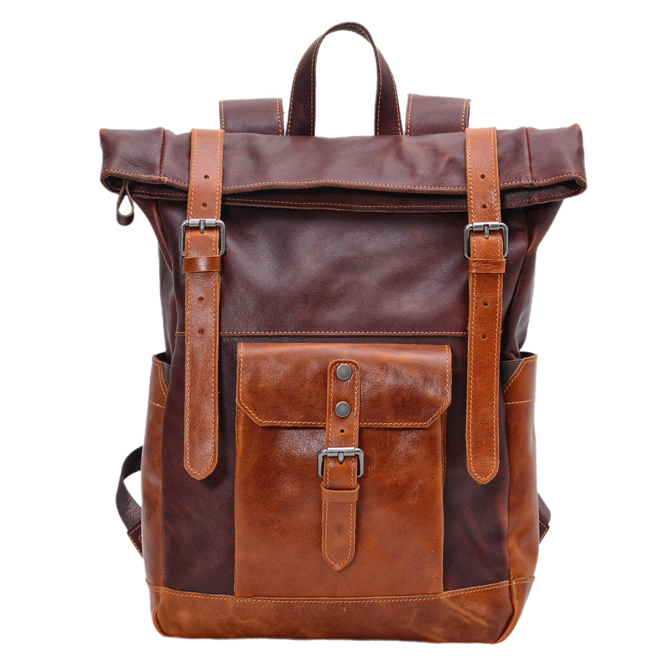 Vintage Men's Backpack – Full-Grain Vegetable-Tanned Leather Rucksack-Backpack-Coffee-Free Shipping Leatheretro