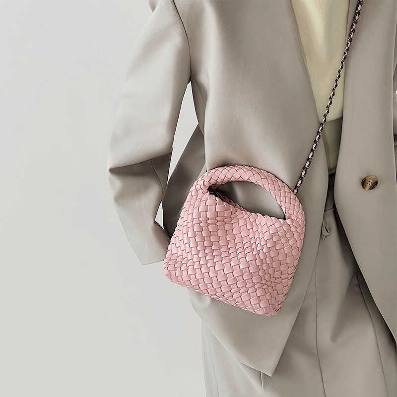 Handwoven Mini Faux Leather Handbag-黑色+编织零钱包+长链条-17cm *13cm-Free Shipping Leatheretro