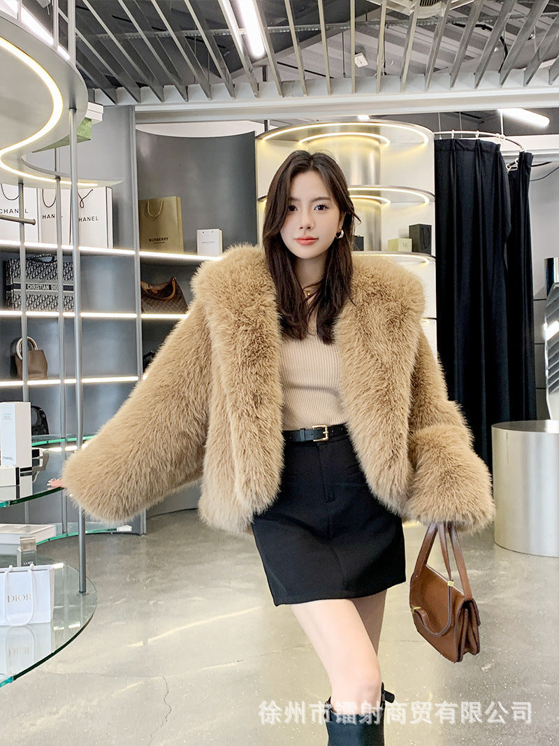 Luxurious Designed Faux Fox Fur Women Overcoats-Coats & Jackets-Yellow Green-S-Free Shipping Leatheretro