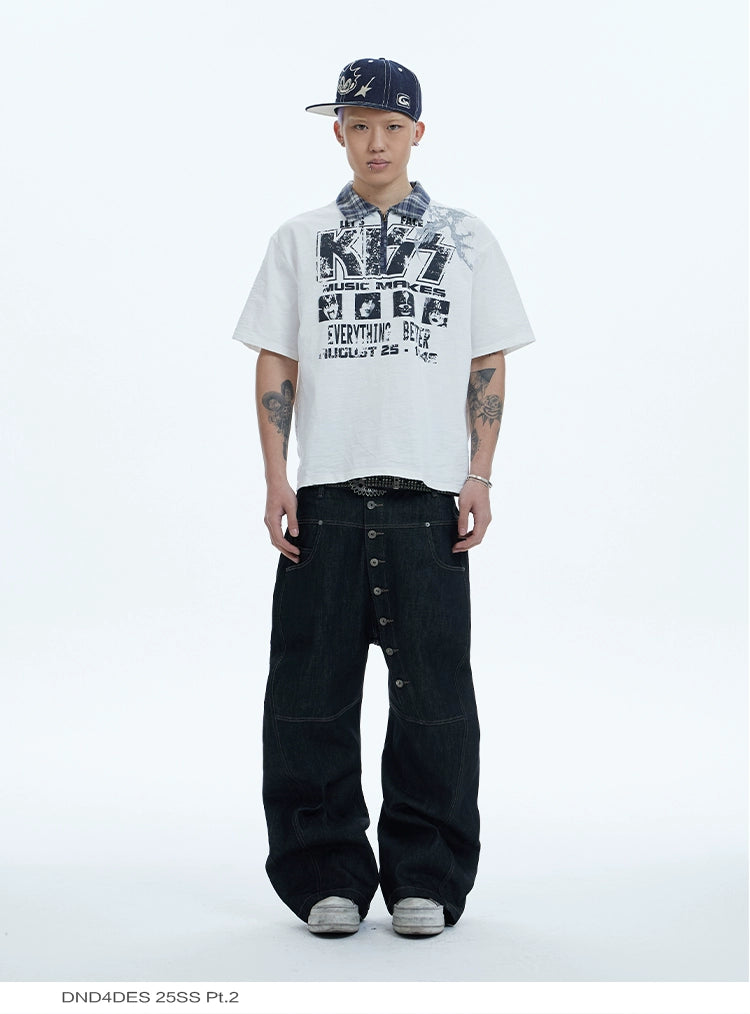 DND4DES Baggy Jeans with Curved Button Fly and Retro Wash-A-XS-Free Shipping Leatheretro