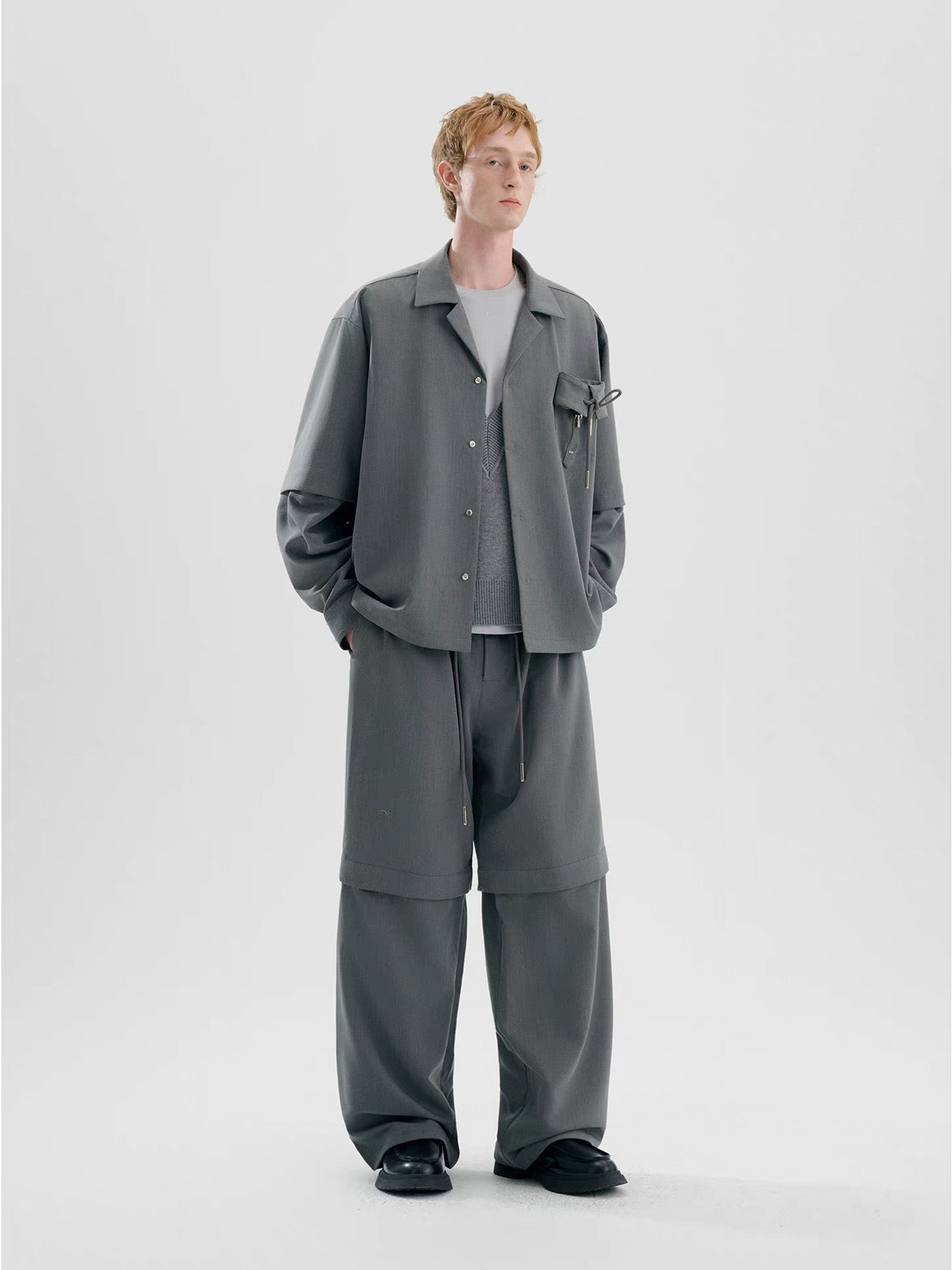 TIWILLTANG Detachable-Sleeve Tie-Pocket Shirt-Jacket-S-Blue-Free Shipping Leatheretro