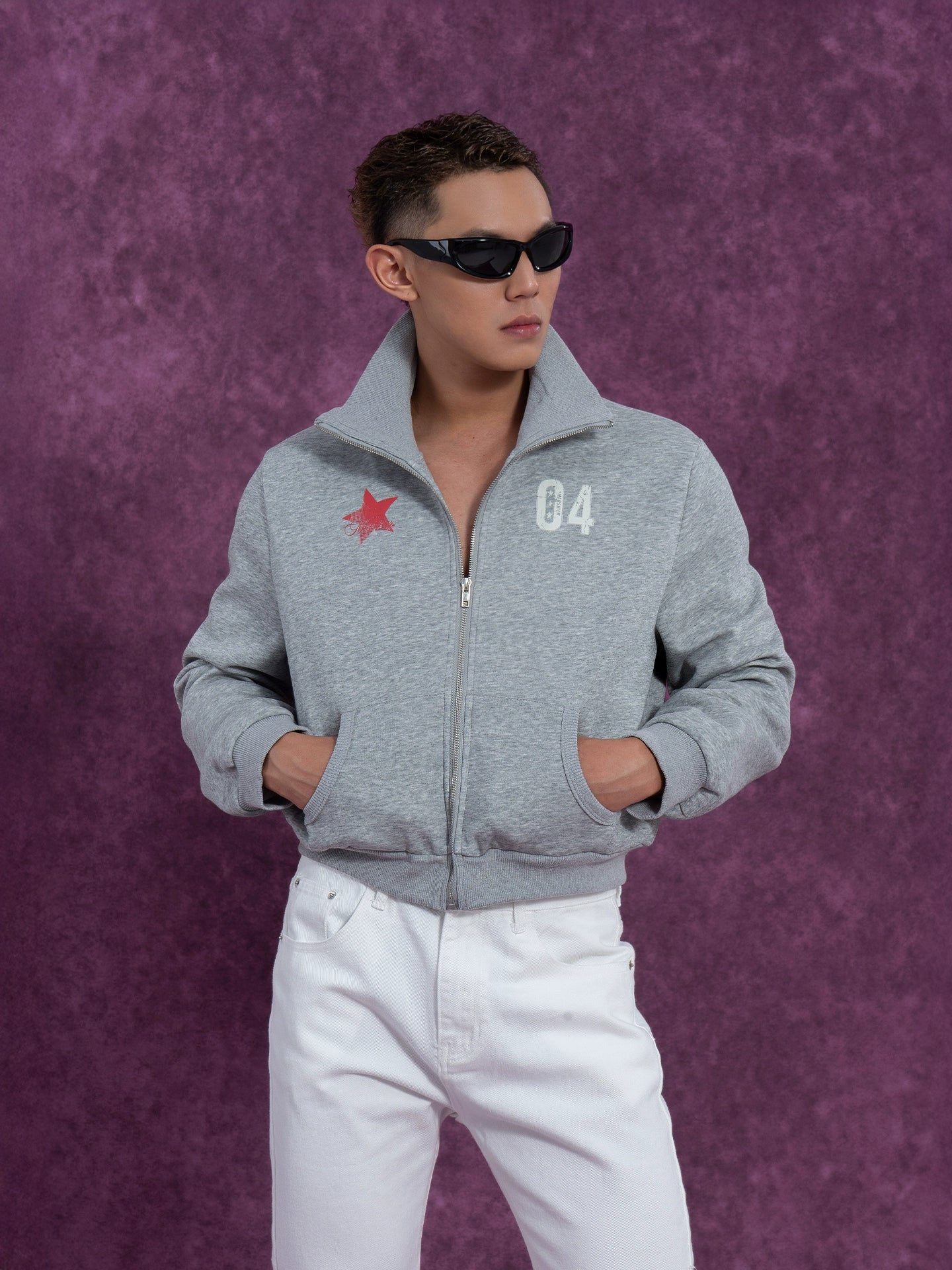 CLP Unisex Cropped Zip-Up Jacket with Print-Black-S-Free Shipping Leatheretro