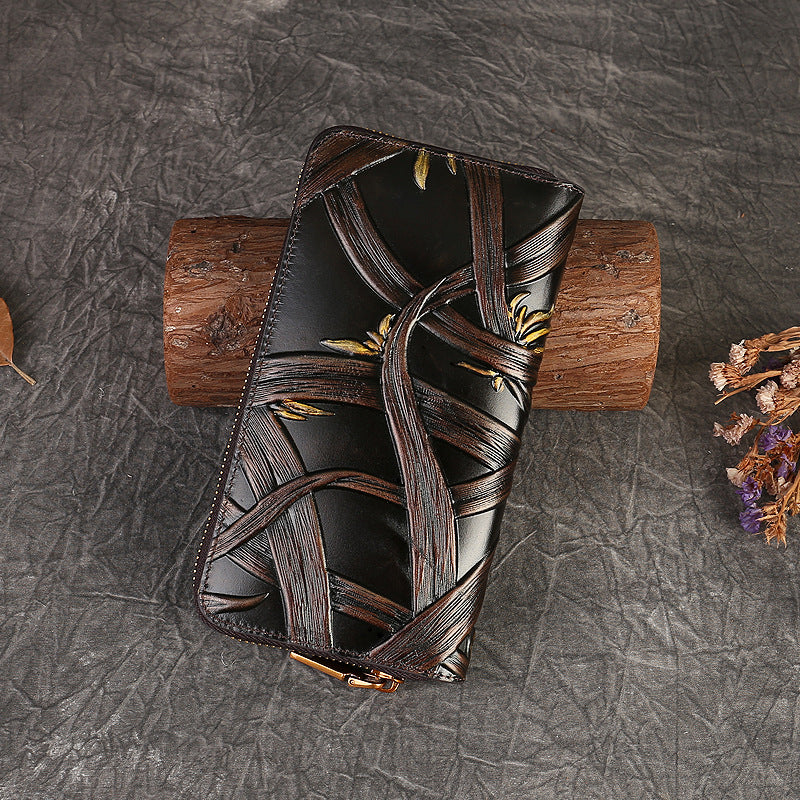 Vintage Embossed Leather Wallet-Leather Wallets-Coffee-Free Shipping Leatheretro