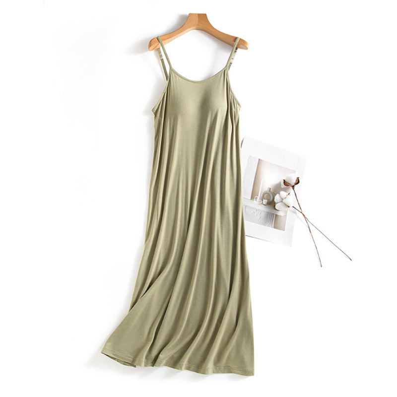 Casual Summer Built in Bra Tank Top Sleep Dresses-Sleepwear & Loungewear-Army Green-M 45-55 kg-Free Shipping Leatheretro