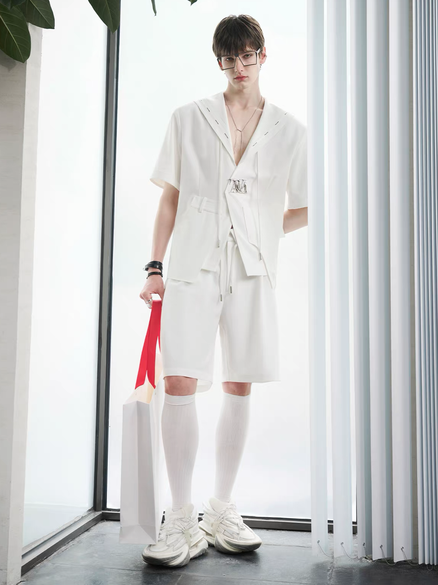 TIWILLTANG Minimal Sailor Collar Shirt-Shirt-S-White-Long-Free Shipping Leatheretro