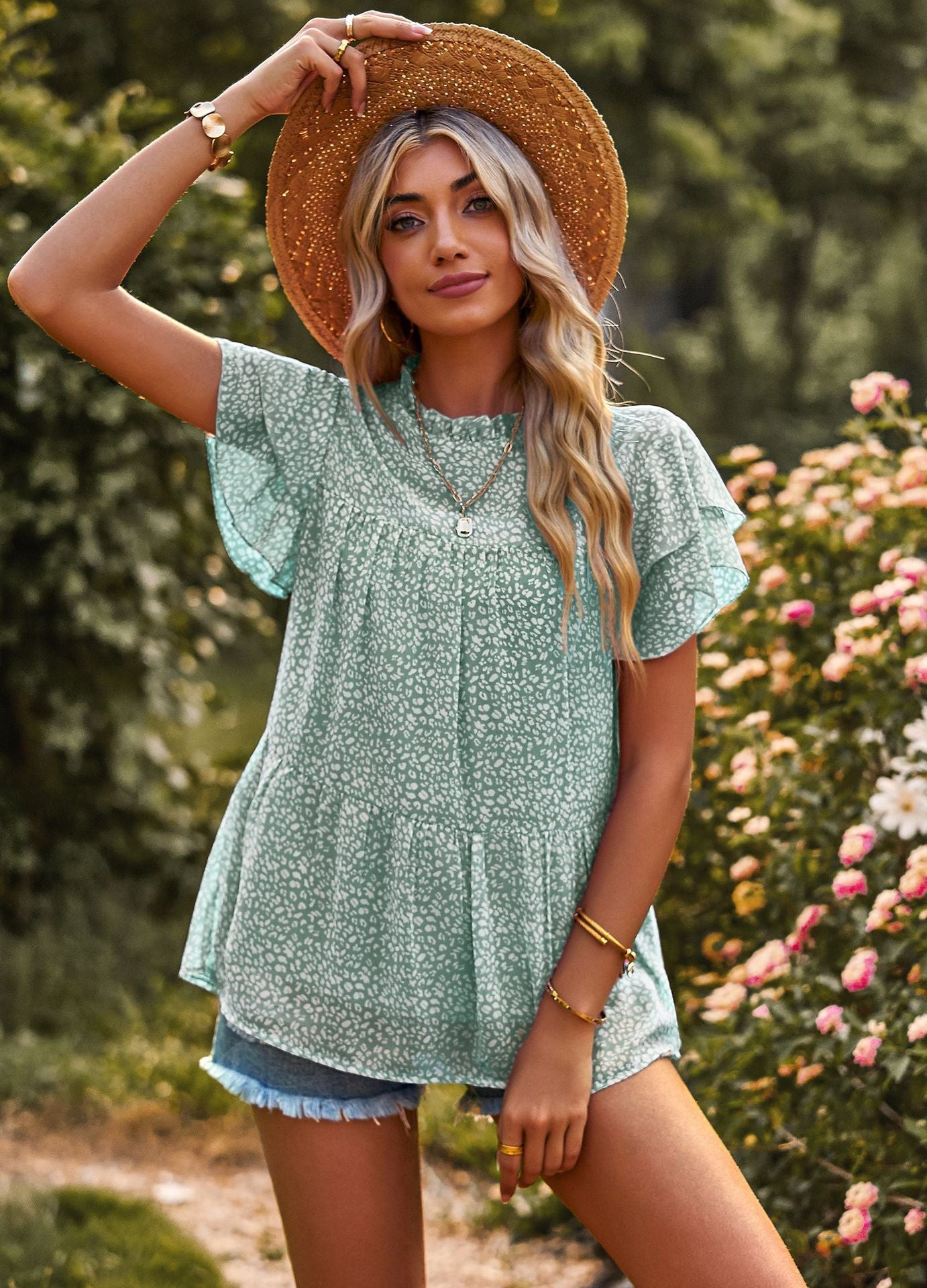 Casual Designed Round Neck Short Sleeves T Shirts-Shirts & Tops-Green-S-Free Shipping Leatheretro