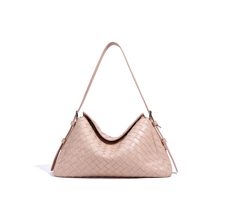 Leather Quilted Shoulder Bag, Elegant Woven Handbag, Stylish & Minimalist-Shoulder Bags-Matcha green-Free Shipping Leatheretro