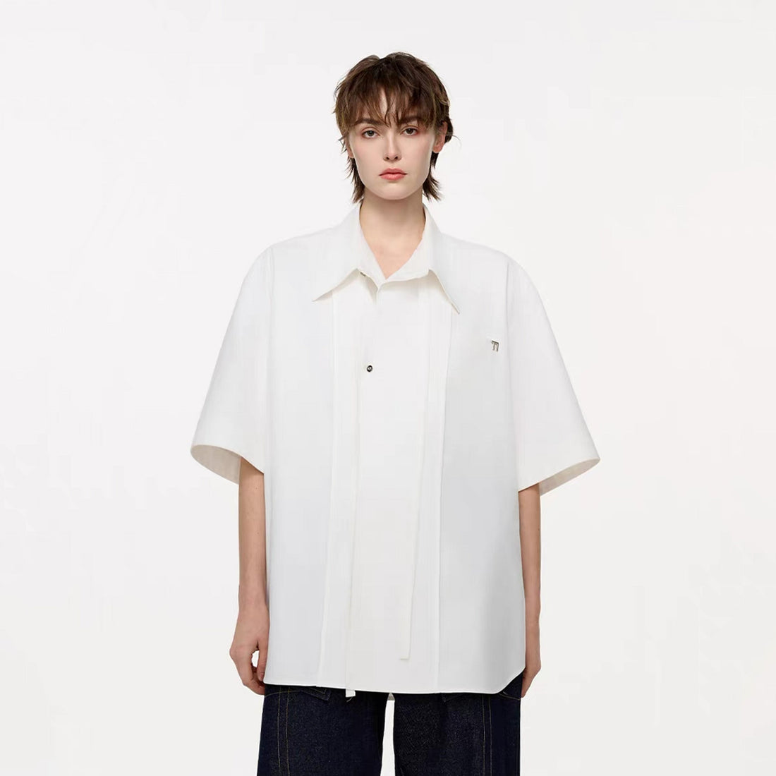 TIWILLTANG Draped Camp-Collar T Shirt-Jacket-S-Black-Free Shipping Leatheretro