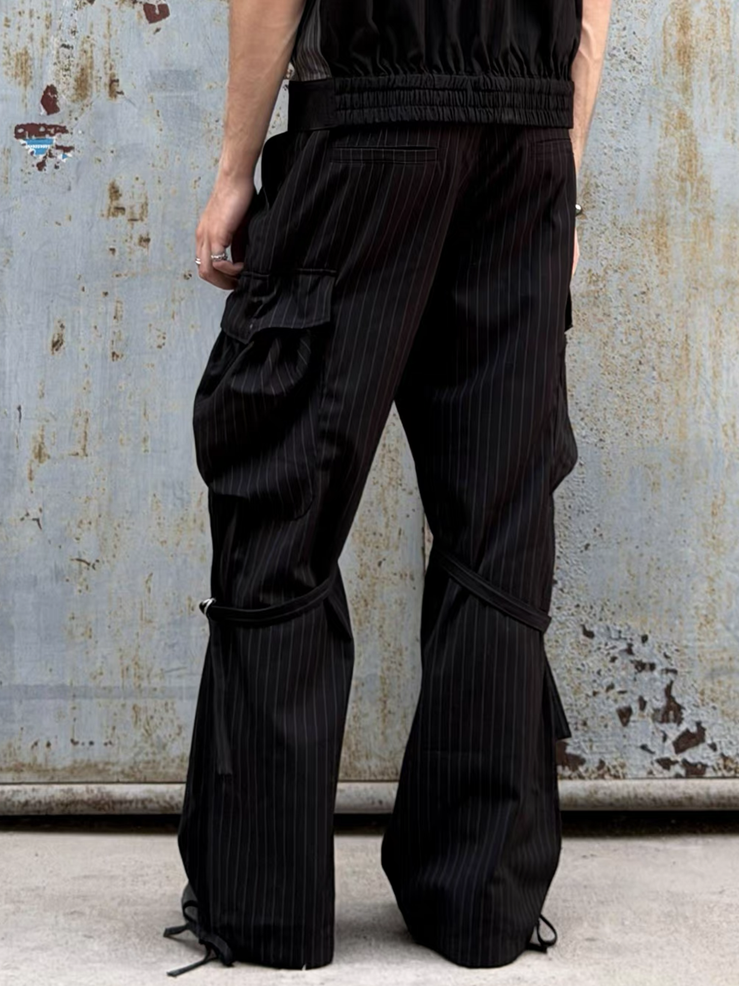ESAIAS Pinstripe Grommet Belted Trousers-Pants-S / 29" (Preorder)-Free Shipping Leatheretro