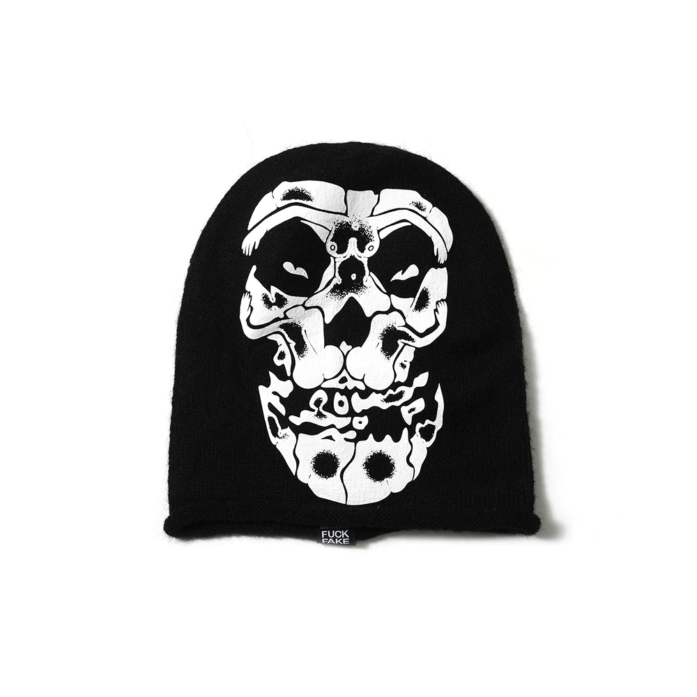 WCC Skull Prankster Print Knitted Slouchy Beanie-Black-Free Shipping Leatheretro